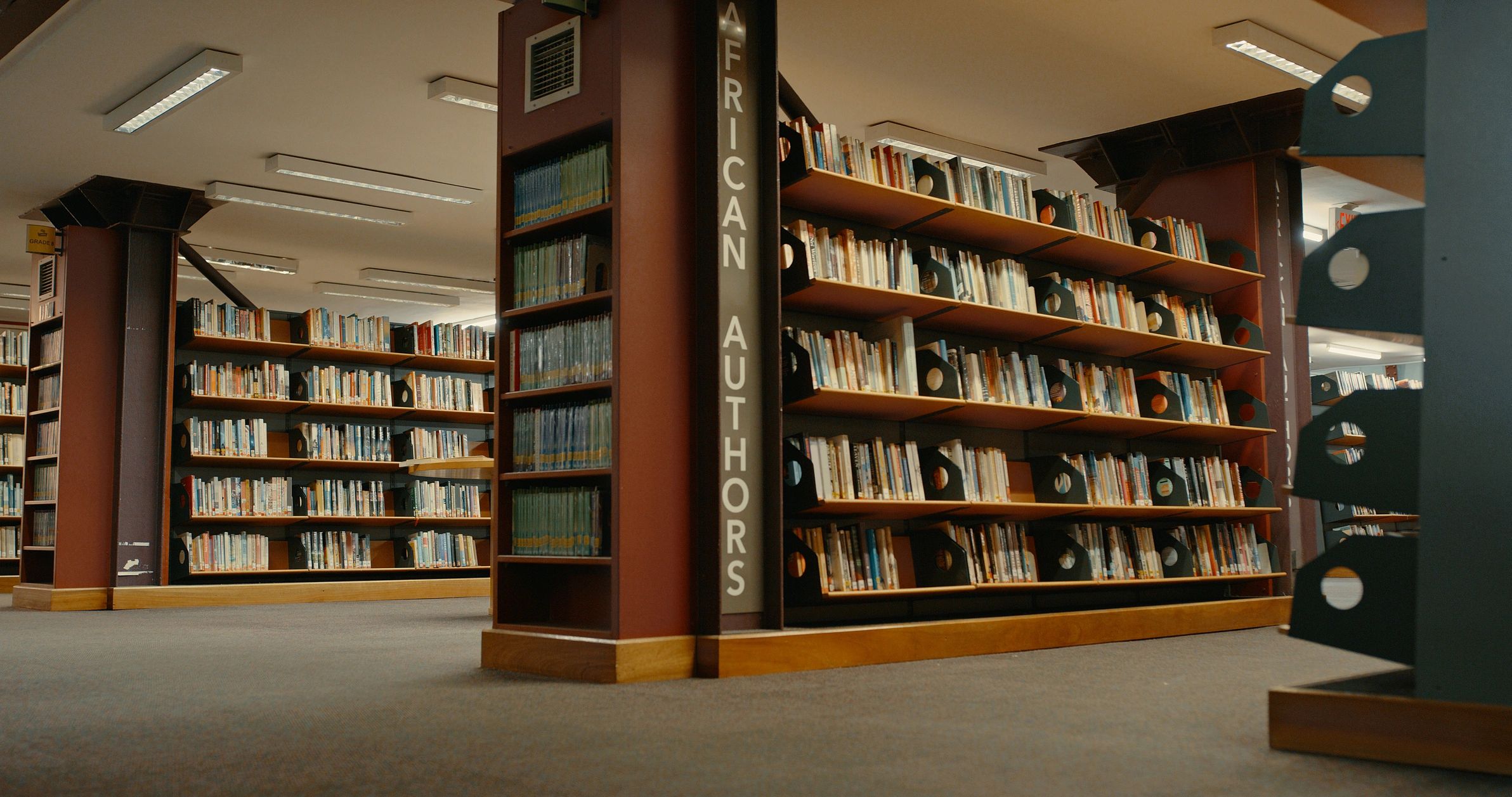 Library shelves with academic books