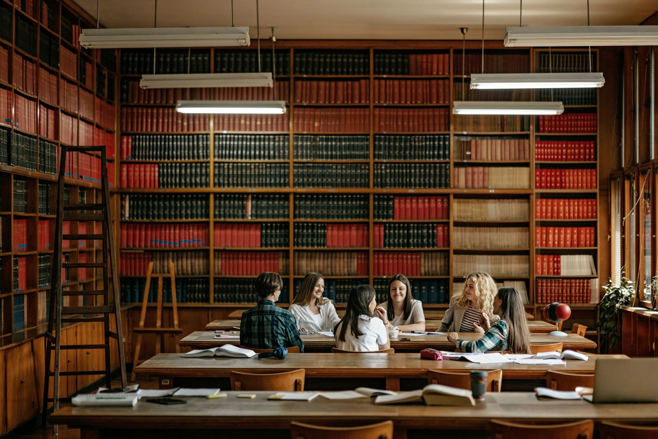 Students collaborating in a university library