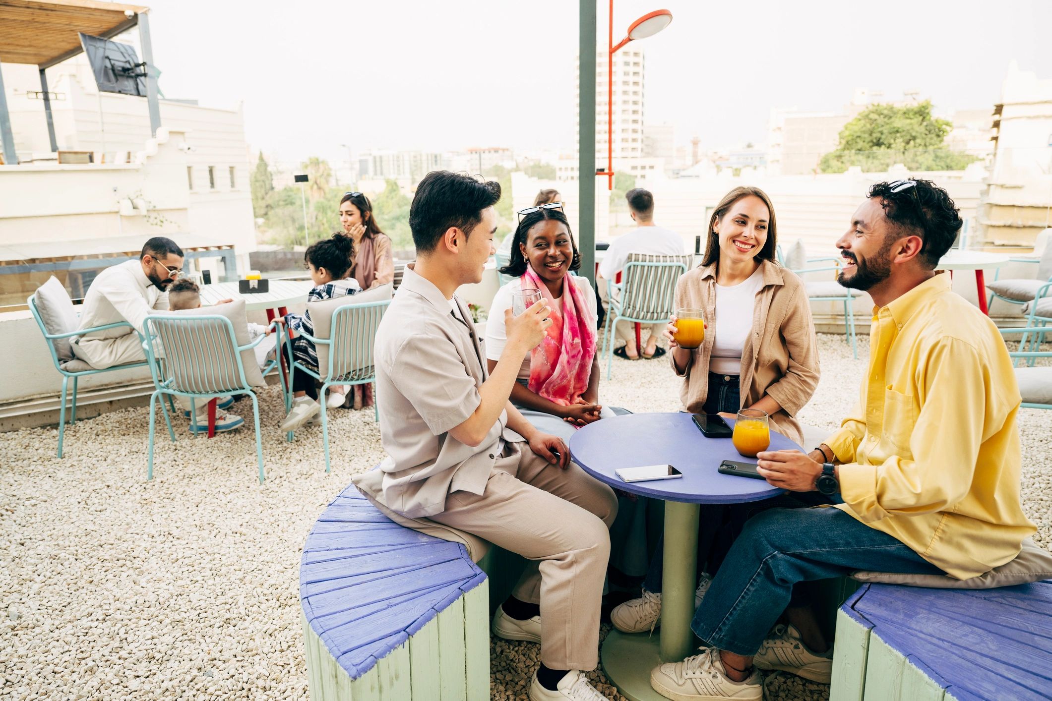 Students gathering together for a meal and conversation
