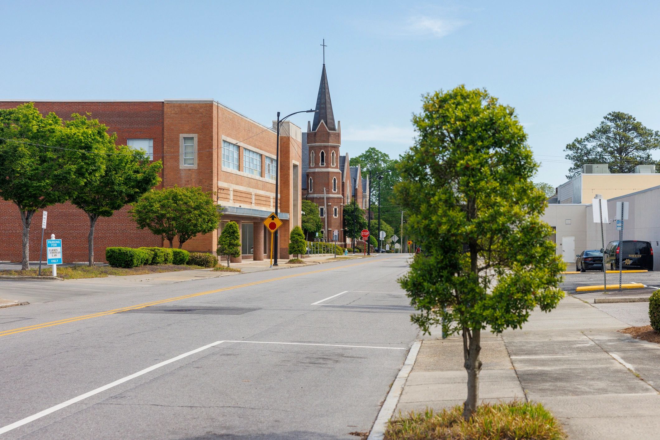 Church with a cross visible above its steeple
