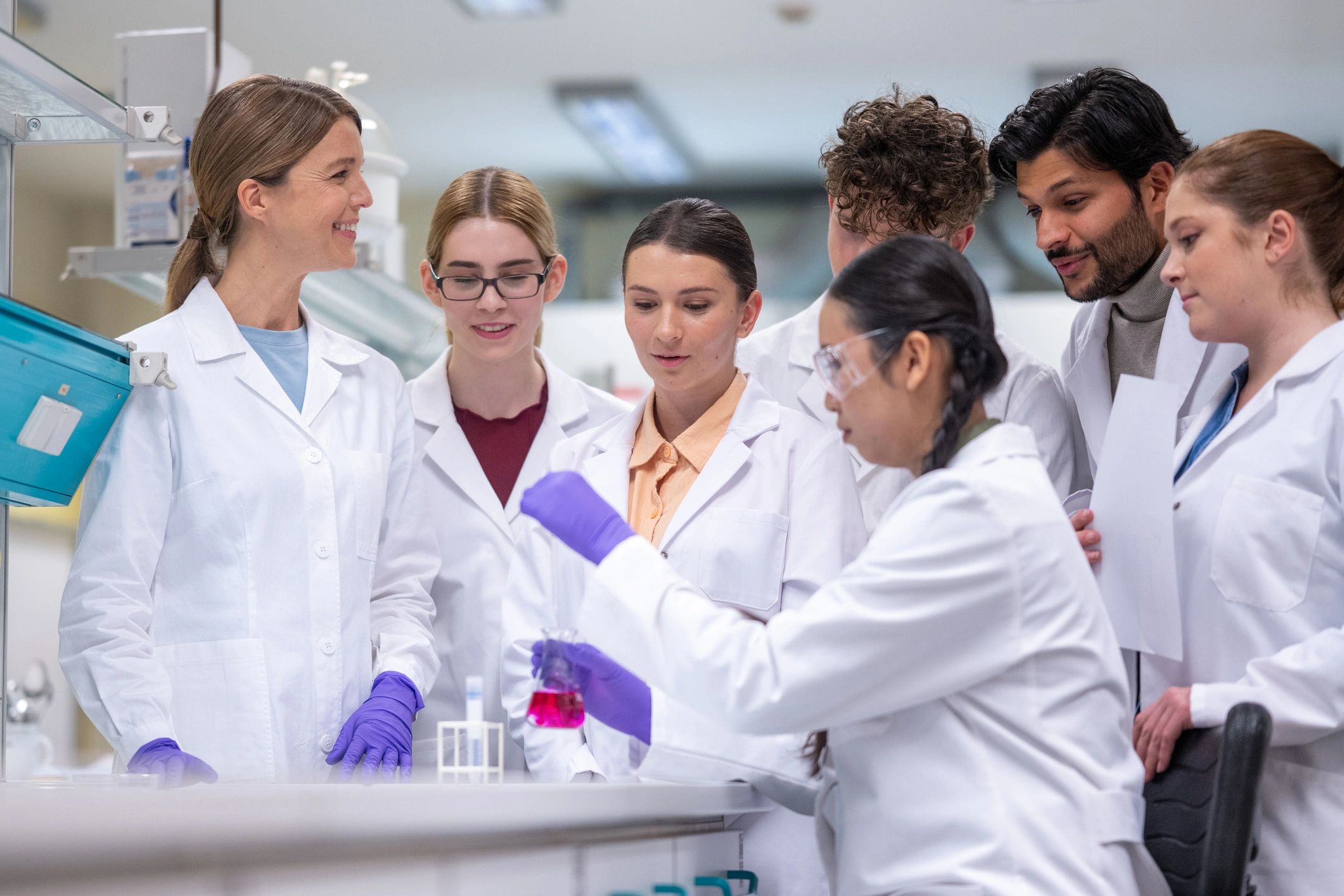 Students collaborating in a university science laboratory