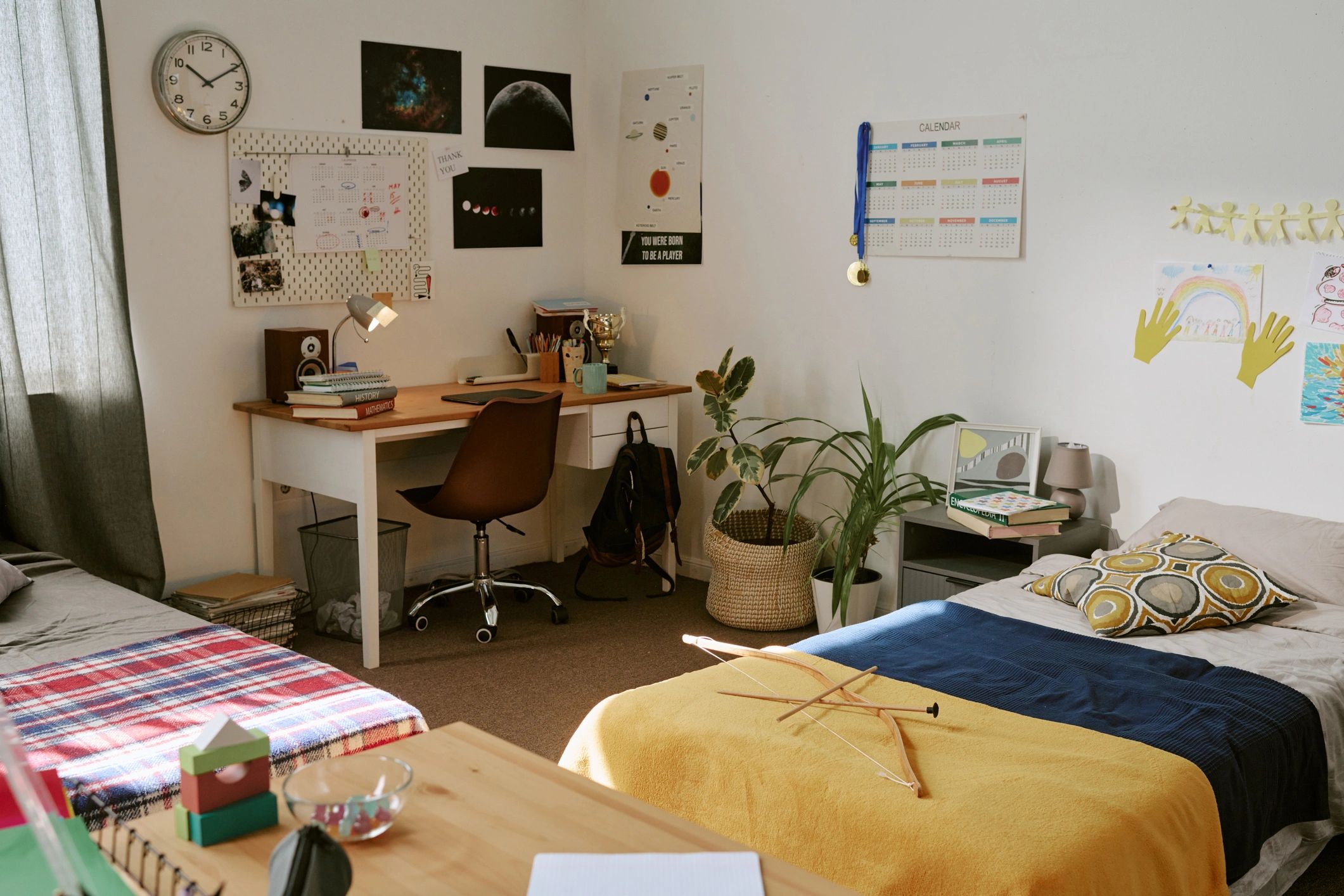 Student residence room with study workspace