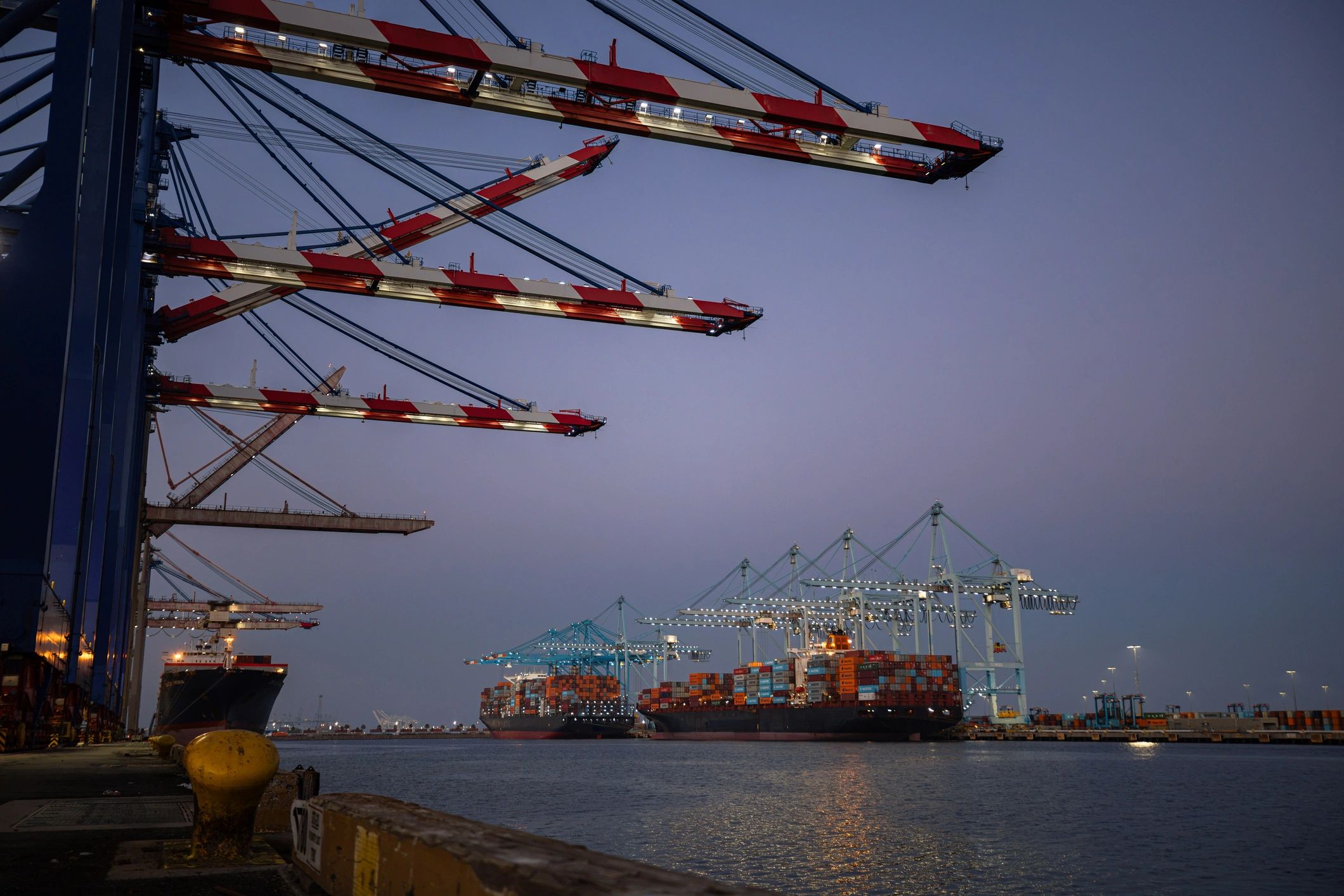 Container ships and cranes at a cargo terminal