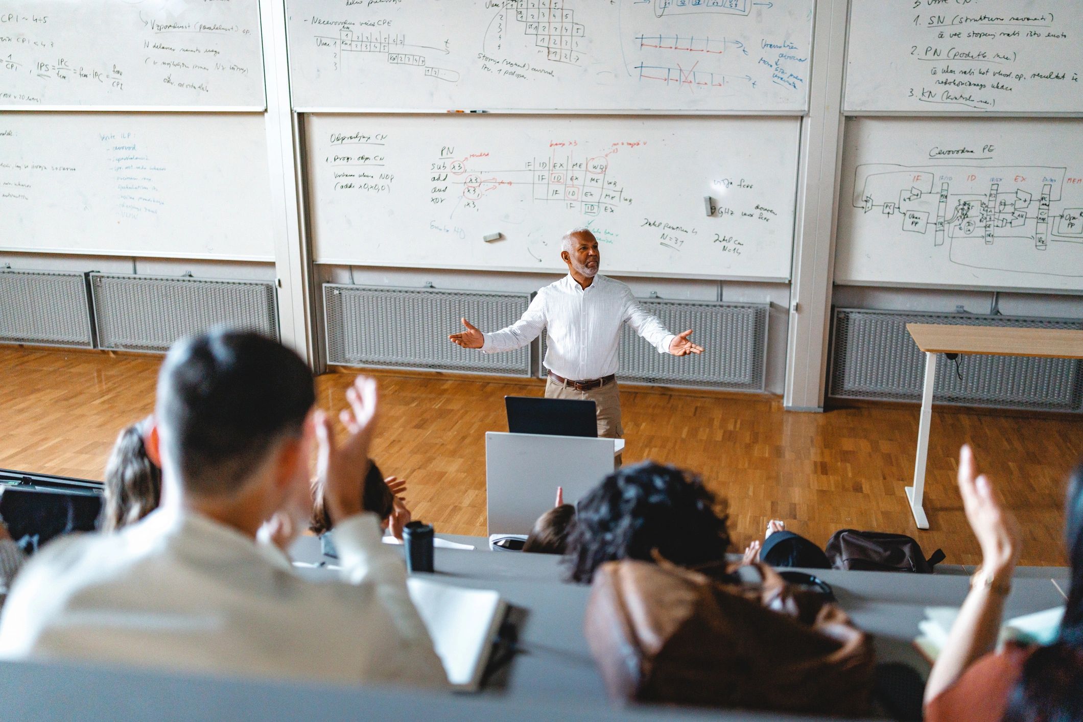 Professor leading an interactive university lecture